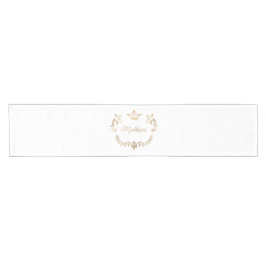 Personalisiertes Wappen aus Weiß und Goldkrone Kurzer Tischläufer