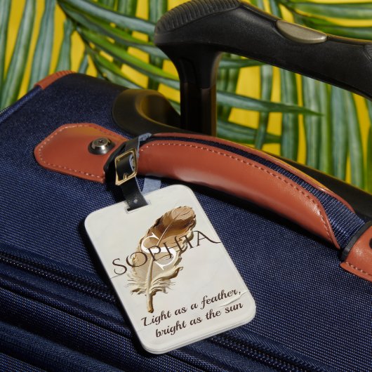 Personalisiertes Warmbraunes Feder-Monogramm  Gepäckanhänger (Vorderseite Insitu 1)