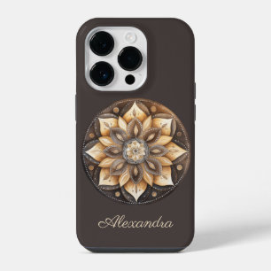 Personalisiertes Wasserfarben-Braun-Blumen-Mandala iPhone 14 Pro Hülle