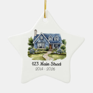 Personalisiertes Wasserfarben-Haus-Ornament Adress Keramik Ornament