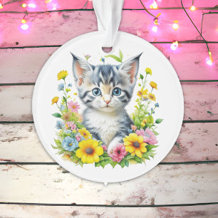 Personalisiertes Wasserfarben-Kätzchen-Blumen-Weih Ornament