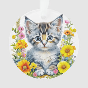 Personalisiertes Wasserfarben-Kätzchen-Blumen-Weih Ornament