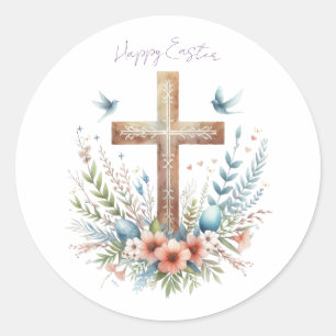 Personalisiertes Wasserfarben-Osterkreuz Runder Aufkleber