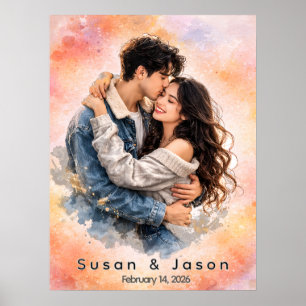 Personalisiertes Wasserfarben-Paar-Foto-Geschenk n Poster