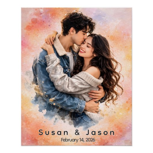 Personalisiertes Wasserfarben-Paar-Foto-Geschenk n Poster (Vorderseite)