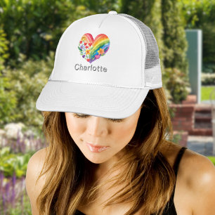 Personalisiertes Wasserfarben-Regenbogen-Herz-Name Truckerkappe
