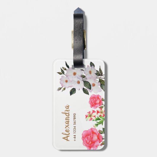 Personalisiertes Wasserfarben Rosa Blume Blumenkul Gepäckanhänger (Rückseite vertikal)