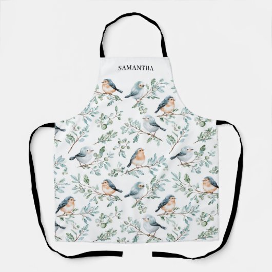Personalisiertes Wasserfarben-Wintervogel-Design Schürze (Vorderseite)