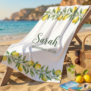 Personalisiertes Wasserfarben-Zitronen-Zitrus mit Strandtuch