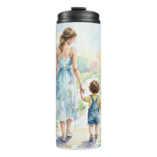 Personalisiertes Wasserfarbenbild von Mutter und S Thermosbecher