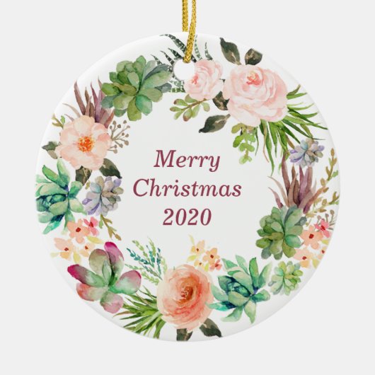 Personalisiertes Wasserfarbenblumenreich Keramik Ornament (Vorne)