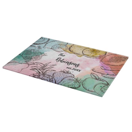 Personalisiertes Wasserfarbenfrucht Schneidebrett (Ecke)