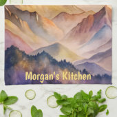 Personalisiertes Wasserfarbengebirge Sonnenunterga Geschirrtuch (Gefaltet)