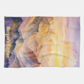 Personalisiertes Wasserfarbengebirge Sonnenunterga Geschirrtuch (Horizontal)