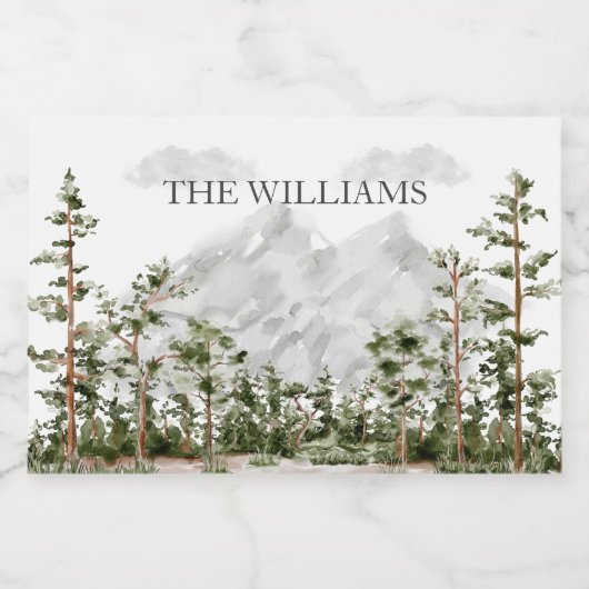 Personalisiertes Wasserfarbengebirge und Wald Lebensmitteletikett (Einzelnes Label)