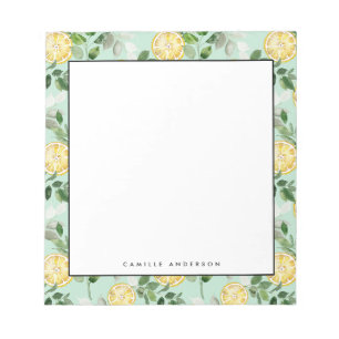 Personalisiertes Wasserfarbenmuster Lemon und Grün Notizblock