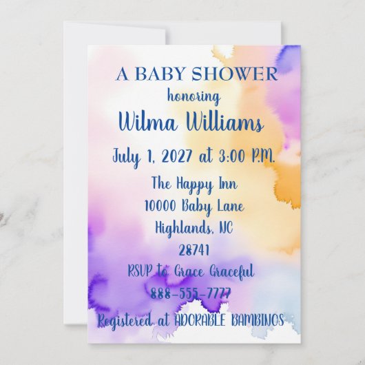 Personalisiertes WaterColor Baby Dusche Einladung (Vorderseite)