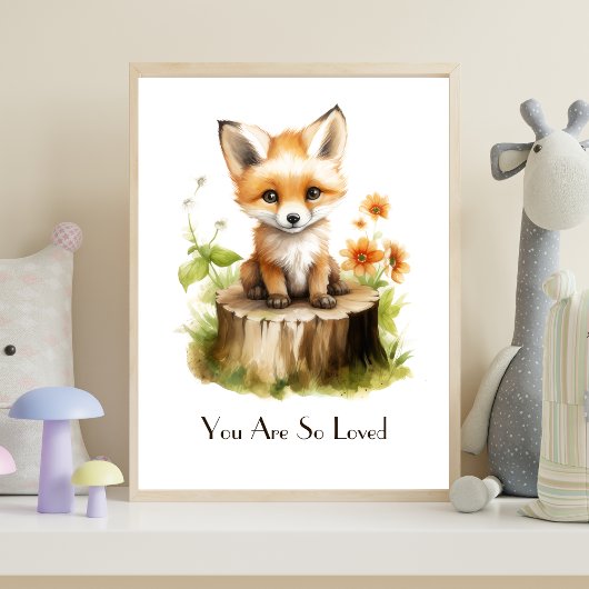 Personalisiertes Watercolor Baby Fox Kinderzimmer Poster