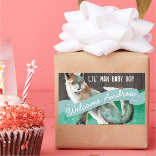 Personalisiertes Watercolor Fox Barn Wood Rechteckiger Aufkleber