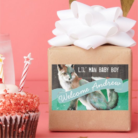 Personalisiertes Watercolor Fox Barn Wood Rechteckiger Aufkleber (Party)