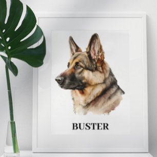 Personalisiertes Watercolor German Shepherd Portra Poster