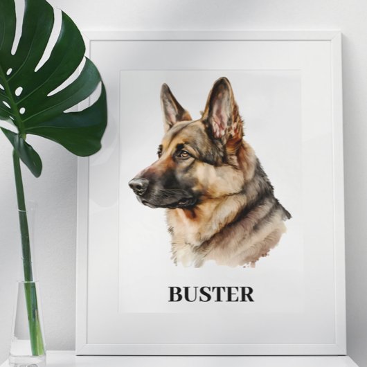 Personalisiertes Watercolor German Shepherd Portra Poster