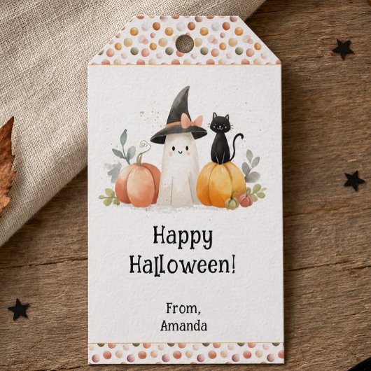 Personalisiertes Watercolor Ghost Black Cat Hallow Geschenkanhänger