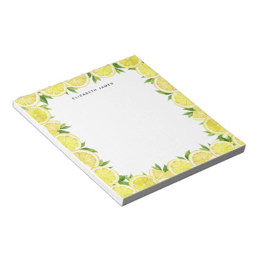 Personalisiertes Watercolor Lemon Greenery Pattern Notizblock (angewinkelt)