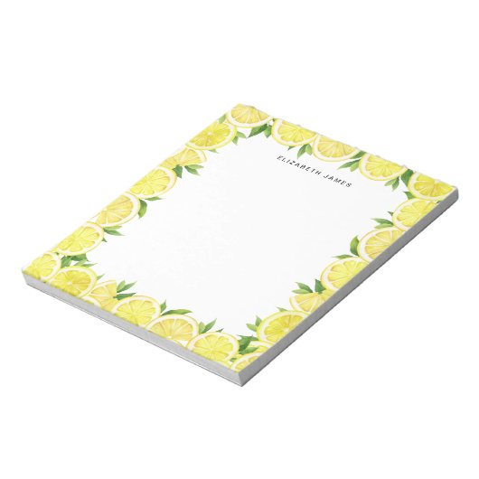 Personalisiertes Watercolor Lemon Greenery Pattern Notizblock (Rotiert)