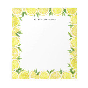 Personalisiertes Watercolor Lemon Greenery Pattern Notizblock