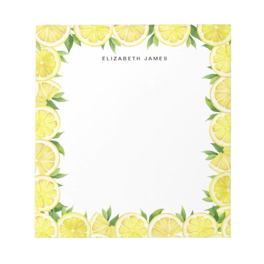 Personalisiertes Watercolor Lemon Greenery Pattern Notizblock (Vorderseite)