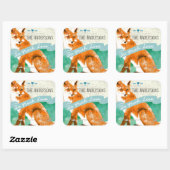 Personalisiertes Watercolor Orange Fox Barn Wood Quadratischer Aufkleber (Blatt)