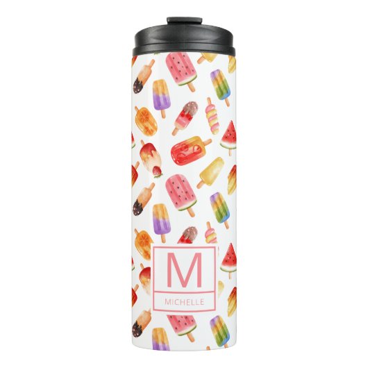 Personalisiertes Watercolor Summer Popcles-Muster Thermosbecher (Vorderseite)