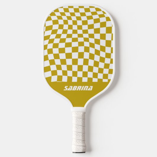 Personalisiertes Wavy Schachbrett | Golden and Whi Pickleball Schläger (Vorderseite)
