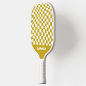 Personalisiertes Wavy Schachbrett | Golden and Whi Pickleball Schläger (Links)