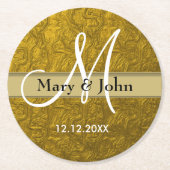 Personalisiertes Wedding Monogram Gold Muster Runder Pappuntersetzer (Vorderseite)