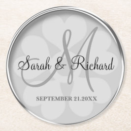 Personalisiertes Wedding Monogram Stilsilber Runder Pappuntersetzer