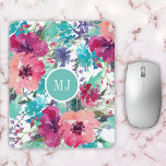 Personalisiertes Weibchenfarbenes Blumenmuster Mousepad<br><div class="desc">Ein farbenfroher,  blumenfarbener Mousepad in Rosa,  Fuchsia,  Magenta,  Aqua,  Türkis und lila macht einen bunten Glanz für Ihre Zuhause,  Schule oder Ihr Büro. Anpassen mit dem Monogramm durch Bearbeiten des Beispieltextes in der Entwurfsvorlage.</div>