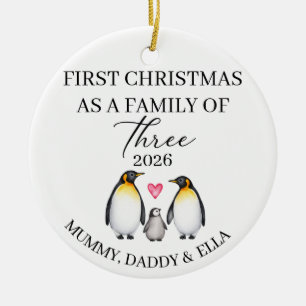 Personalisiertes Weihnachten Familie mit drei Ping Keramik Ornament