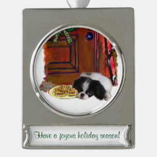 Personalisiertes Weihnachten JapanerChin Banner-Ornament Silber