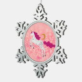 Personalisiertes Weihnachten Rosa Glitzer Einhorn Schneeflocken Zinn-Ornament (Rechts)