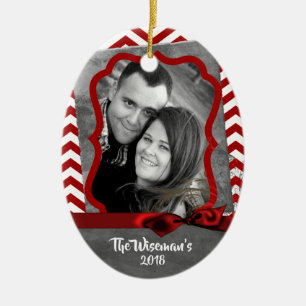 Personalisiertes Weihnachten Rotes Zickzack FOTO O Keramik Ornament
