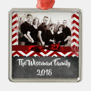 Personalisiertes Weihnachten Rotes Zickzack FOTO O Ornament Aus Metall