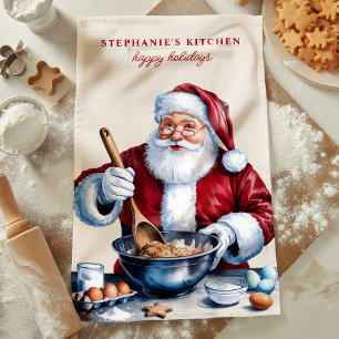 Personalisiertes Weihnachten Santa macht Kekse Geschirrtuch