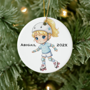 Personalisiertes Weihnachts-Blondinen-Rollschuhmäd Keramik Ornament