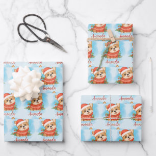 Personalisiertes Weihnachts-Corgi  Geschenkpapier Set