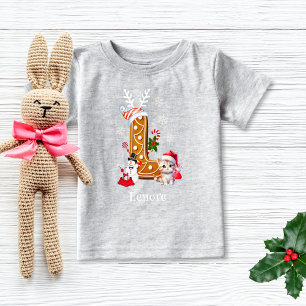 Personalisiertes Weihnachts-Gingerbread-Alphabet L Baby T-shirt