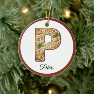 Personalisiertes Weihnachts-Gingerbread-Buchstabe Keramik Ornament