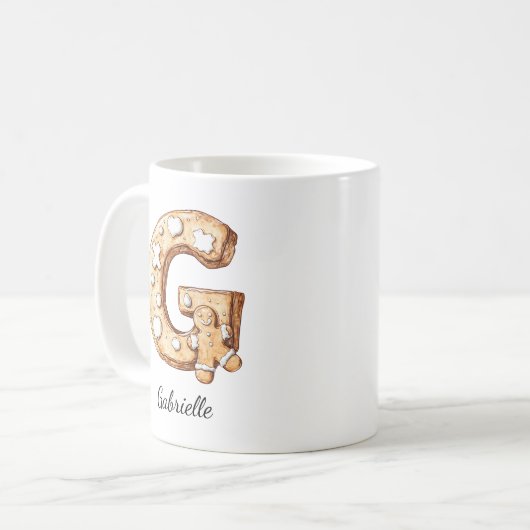 Personalisiertes Weihnachts-Gingerbread-Monogramm Kaffeetasse (Vorderseite Links)