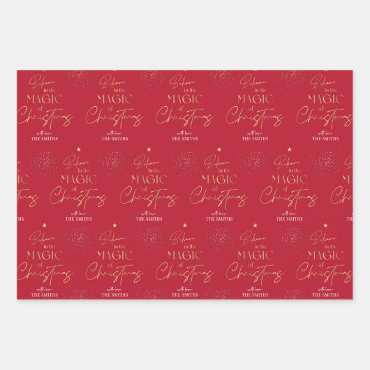 Personalisiertes Weihnachts-Gold-Script Red Green Geschenkpapier Set (Vorderseite)
